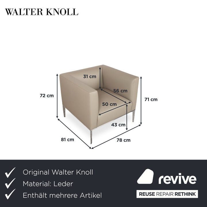 Walter Knool Jaan Garnitur Leder Chrom Dreisitzer Sessel Creme Beige Sofa Couch
