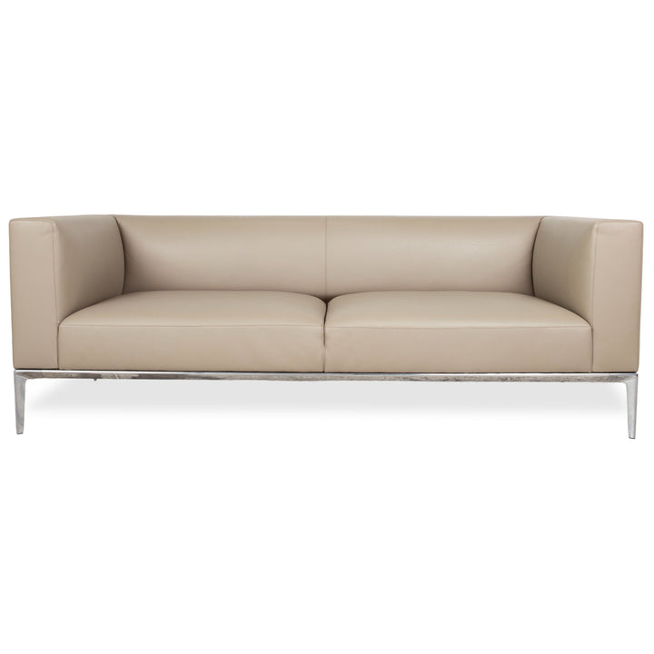 Walter Knool Jaan Leder Chrom Dreisitzer Creme Beige Sofa Couch