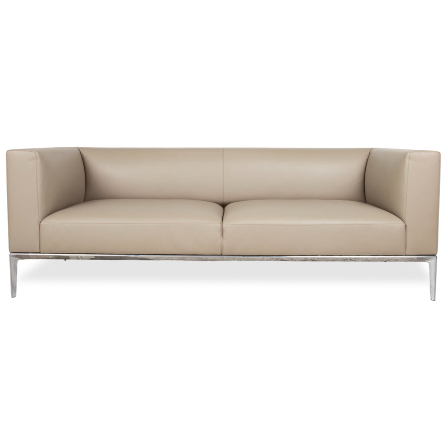 Walter Knool Jaan Leder Chrom Dreisitzer Creme Beige Sofa Couch