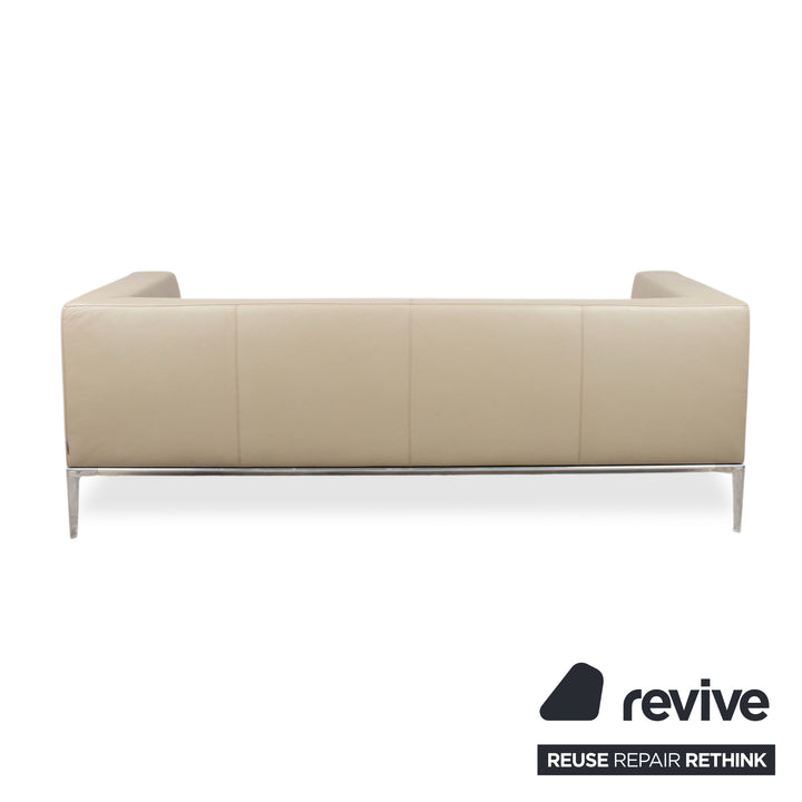 Walter Knool Jaan Leder Chrom Dreisitzer Creme Beige Sofa Couch