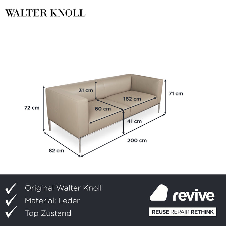 Walter Knool Jaan Leder Chrom Dreisitzer Creme Beige Sofa Couch