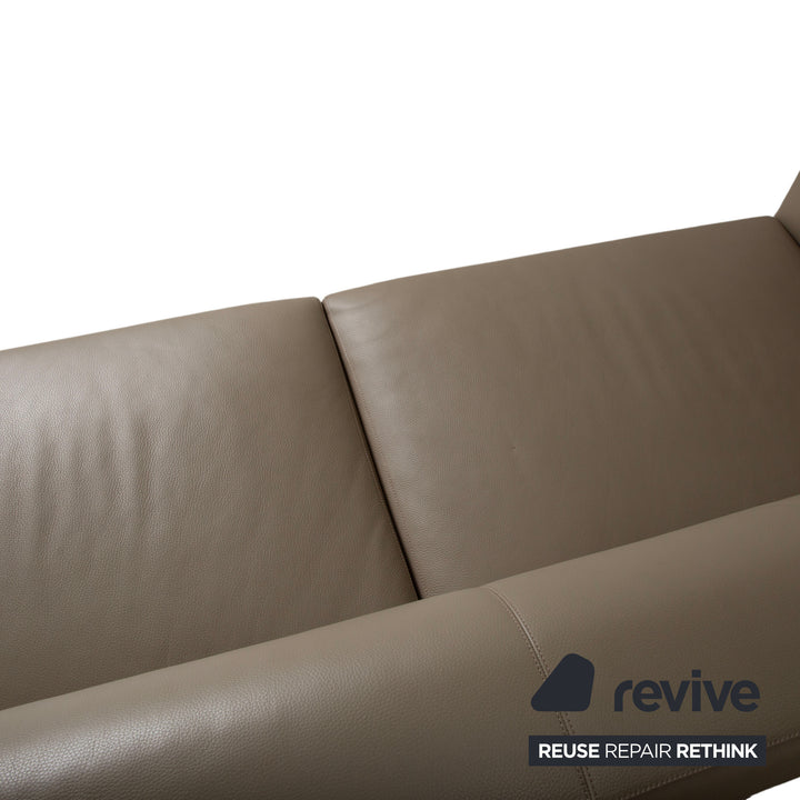 Walter Knool Jaan Leder Chrom Dreisitzer Creme Beige Sofa Couch
