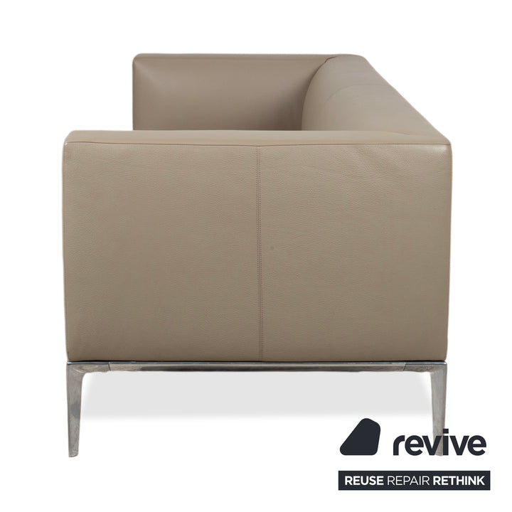 Walter Knool Jaan Leder Chrom Dreisitzer Creme Beige Sofa Couch