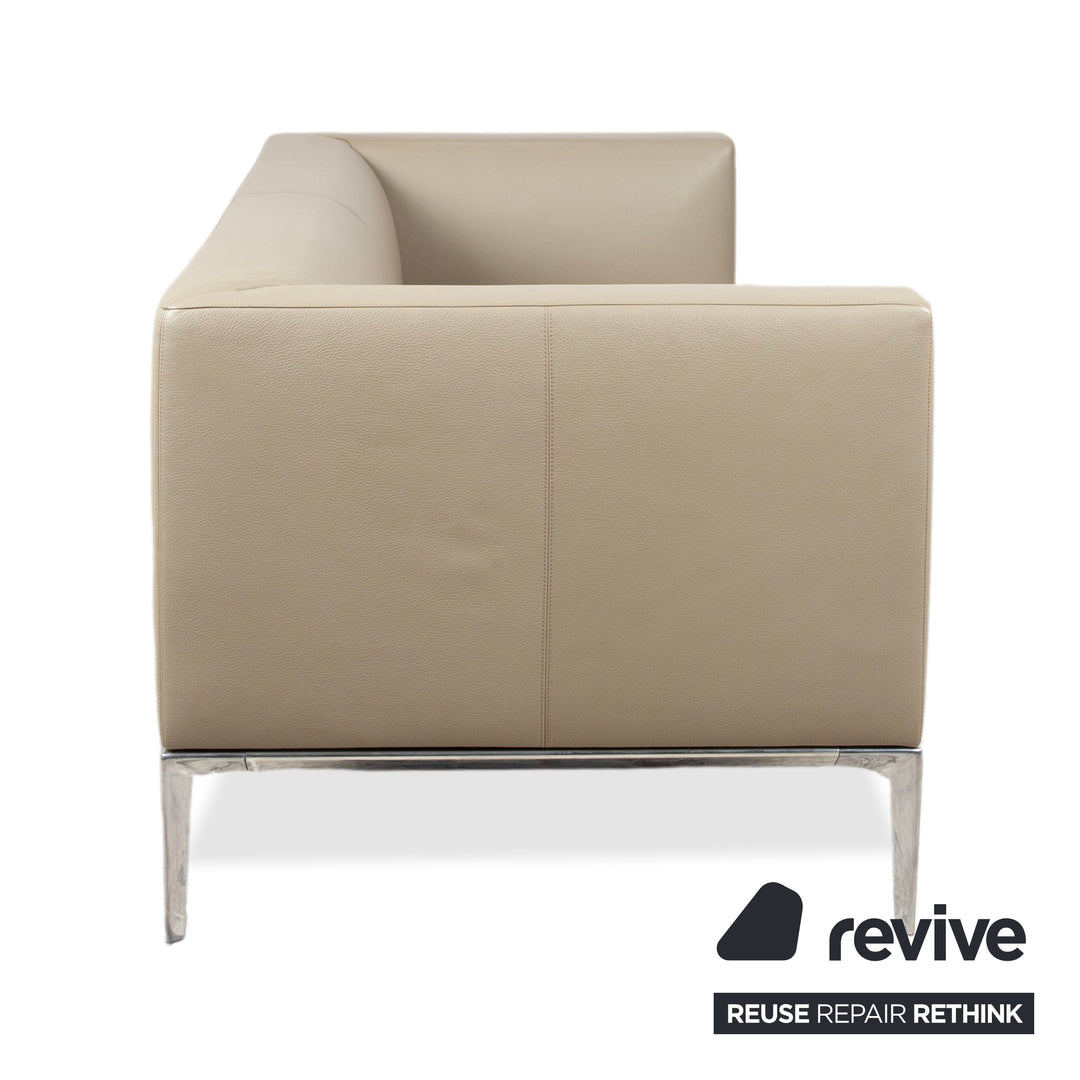 Walter Knool Jaan Leder Chrom Dreisitzer Creme Beige Sofa Couch