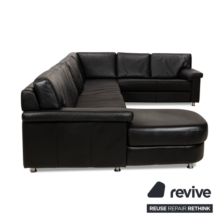 Wassenberger Werkstätten Leather Corner Sofa Black Recamiere Left Sofa Couch