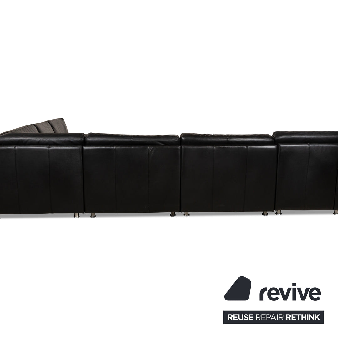 Wassenberger Werkstätten Leather Corner Sofa Black Recamiere Left Sofa Couch