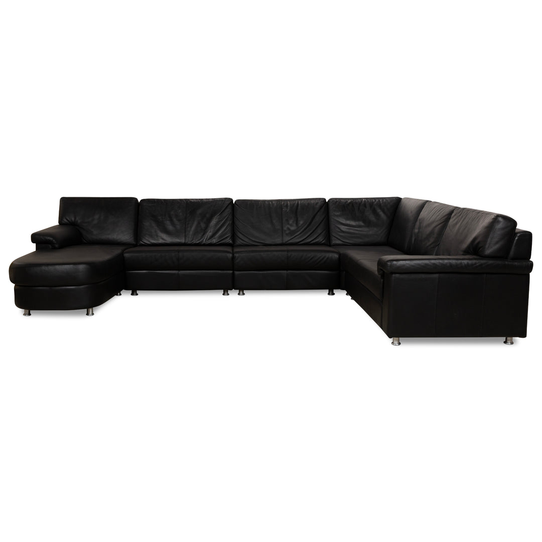 Wassenberger Werkstätten Leather Corner Sofa Black Recamiere Left Sofa Couch