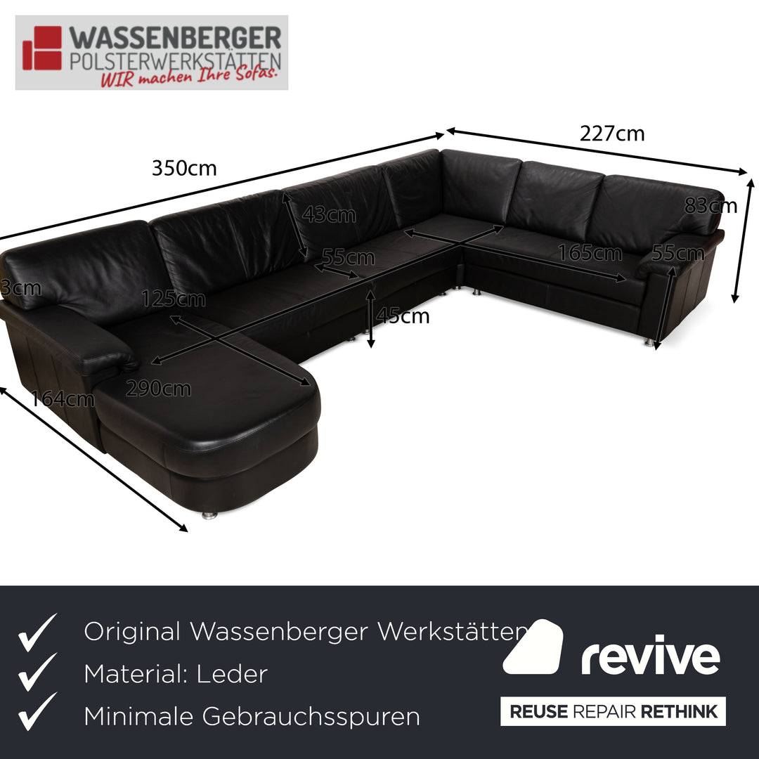 Wassenberger Werkstätten Leather Corner Sofa Black Recamiere Left Sofa Couch