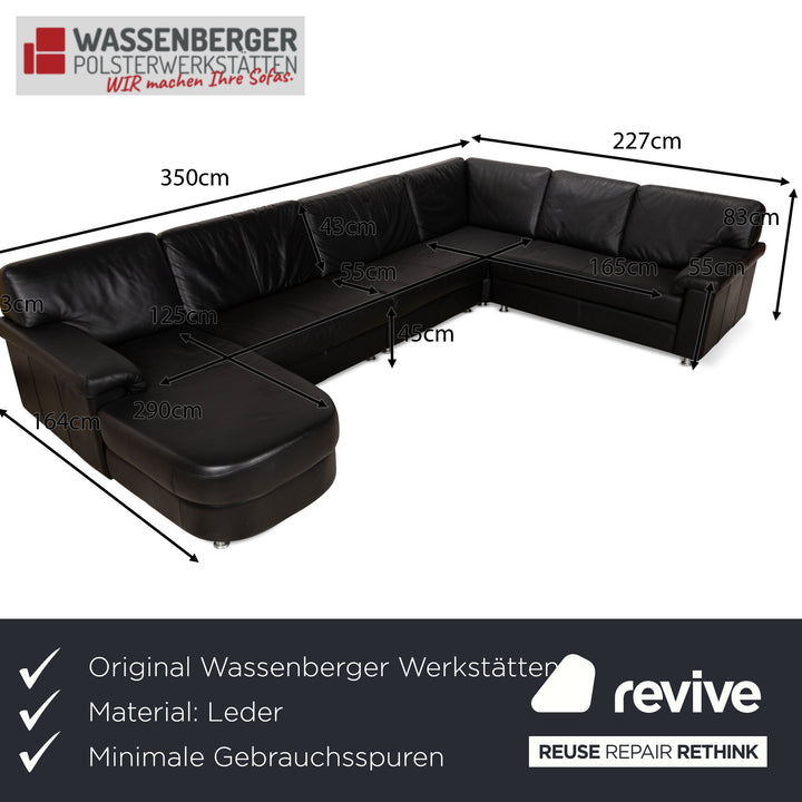 Wassenberger Werkstätten Canapé d'angle en cuir noir Récamiere Canapé gauche