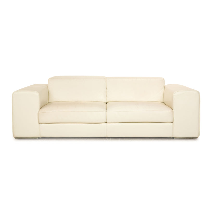 Who's Perfect Avenue Leather Two Seater Cream Sofa Couch Manual Function