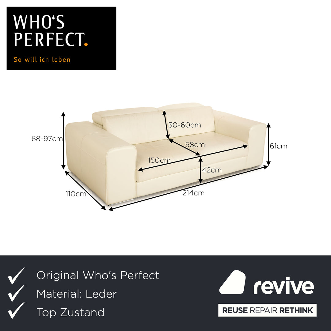 Who's Perfect Avenue Leder Zweisitzer Creme Sofa Couch manuelle Funktion