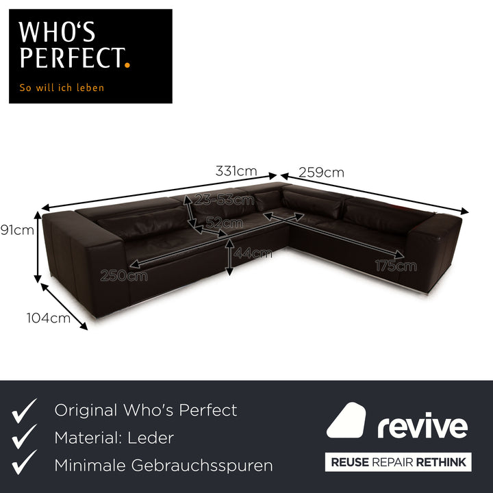 Who's Perfect Boston Leather Corner Sofa Brown Chaise longue right manual function
