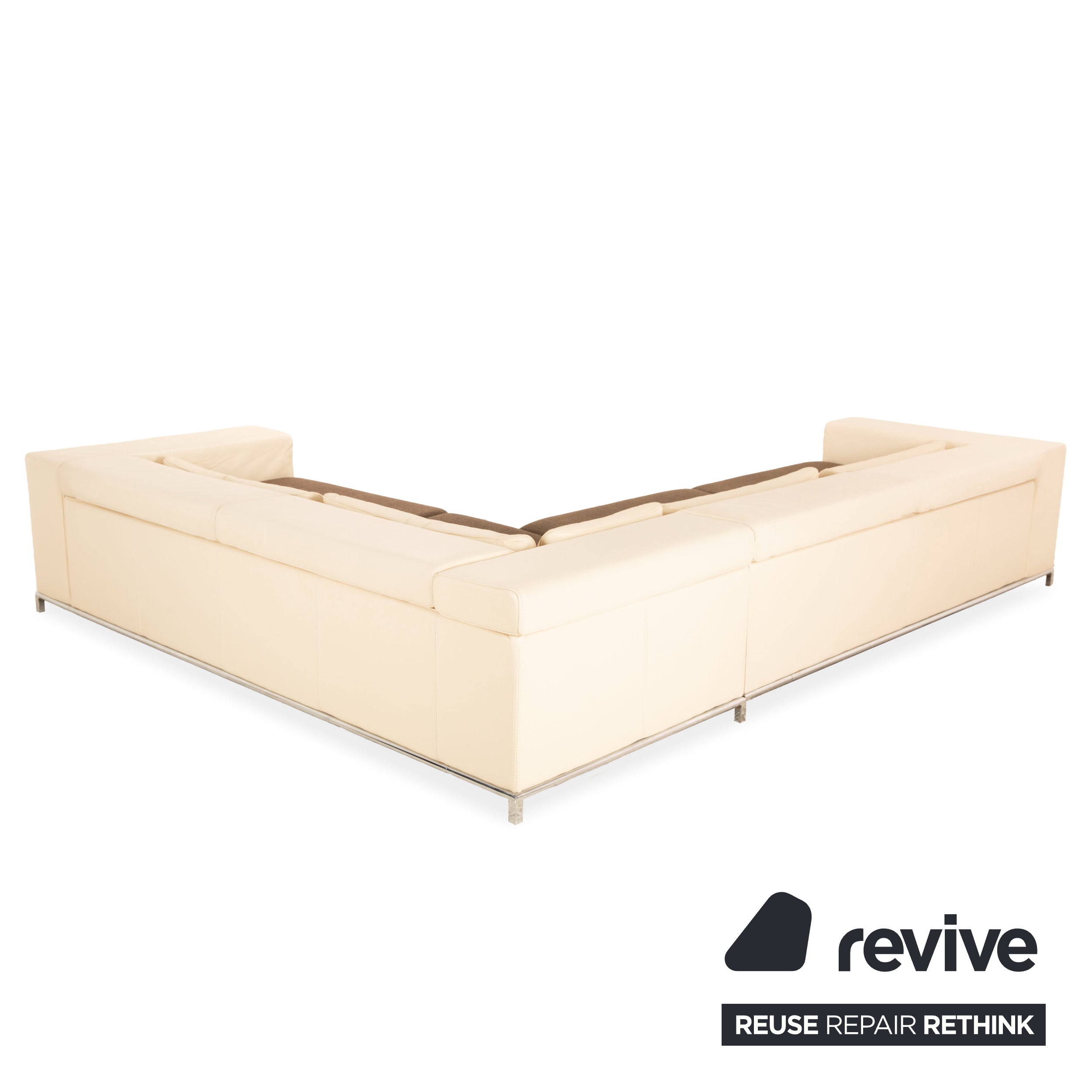 Who's Perfect Boston leather corner sofa, cream, manual function, partial reupholstering