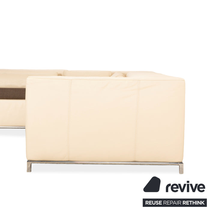 Who's Perfect Canapé d'angle Boston en cuir crème fonction manuelle partiellement retapissé