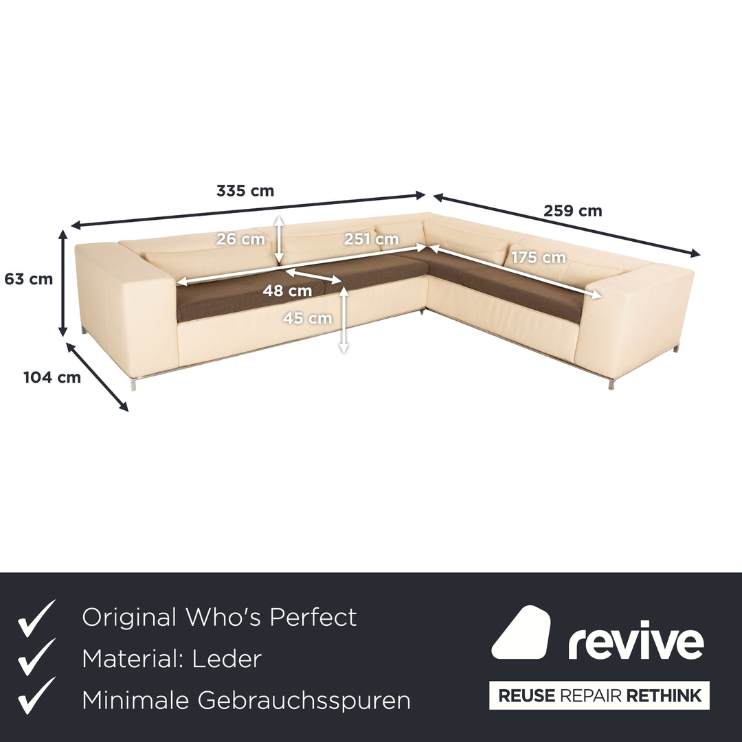 Who's Perfect Canapé d'angle Boston en cuir crème fonction manuelle partiellement retapissé