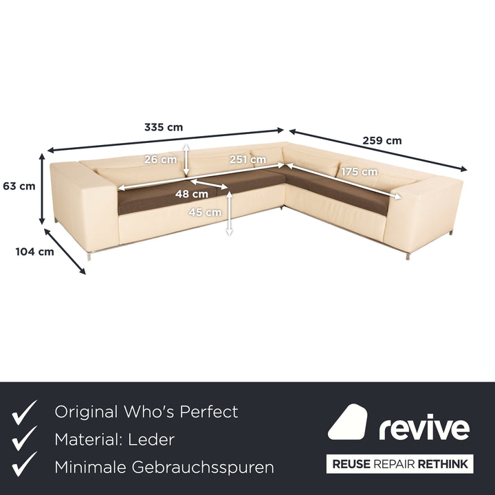 Who's Perfect Canapé d'angle Boston en cuir crème fonction manuelle partiellement retapissé