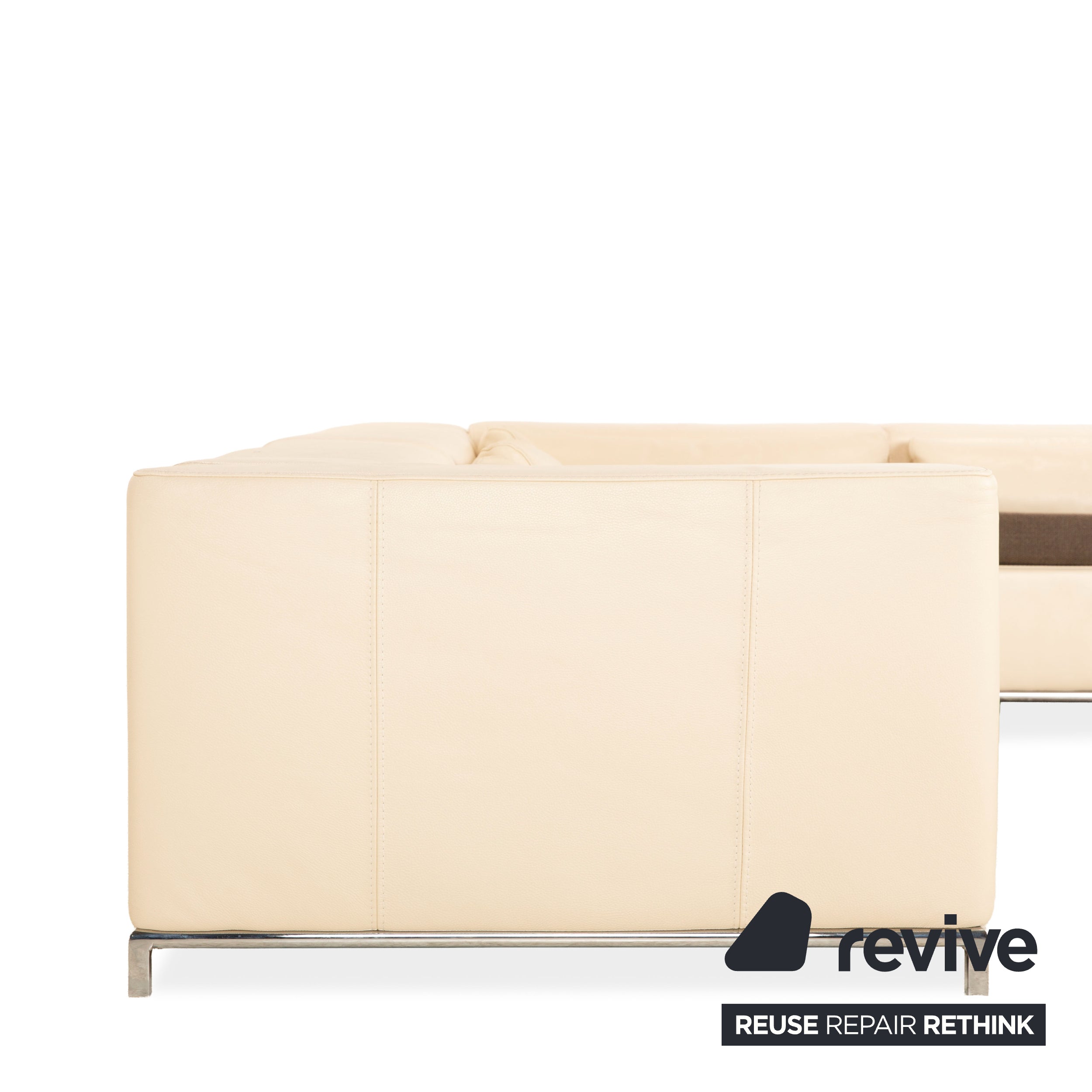 Who's Perfect Boston leather corner sofa, cream, manual function, partial reupholstering