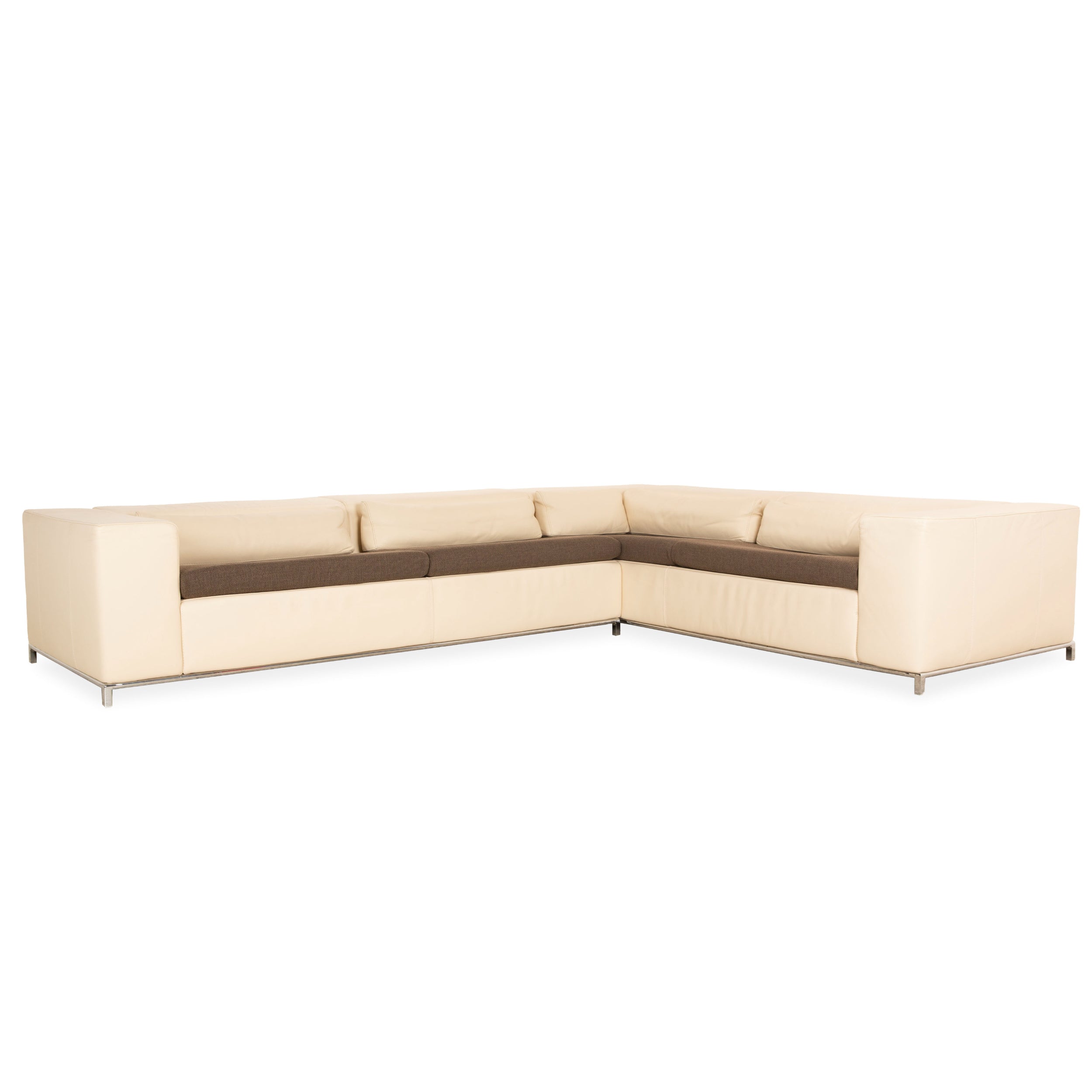 Who's Perfect Boston leather corner sofa, cream, manual function, partial reupholstering