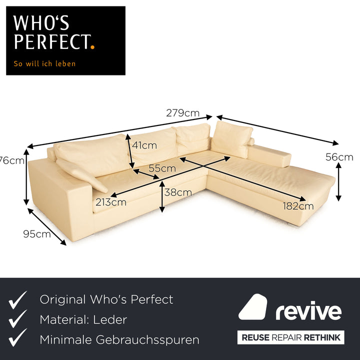 Who's Perfect Boston Leather Corner Sofa Cream Recamiere Right Manual Function Sofa Couch