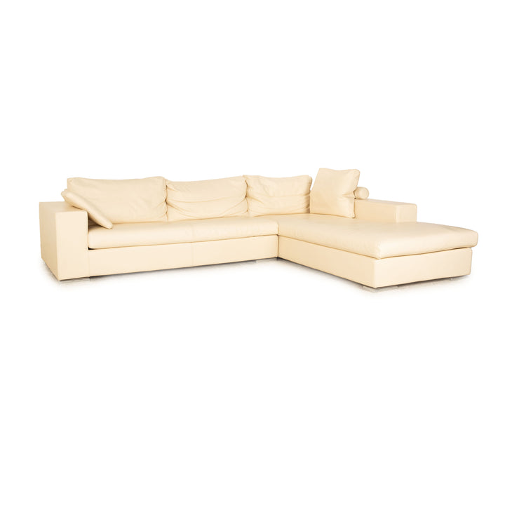 Who's Perfect Boston Leather Corner Sofa Cream Recamiere Right Manual Function Sofa Couch