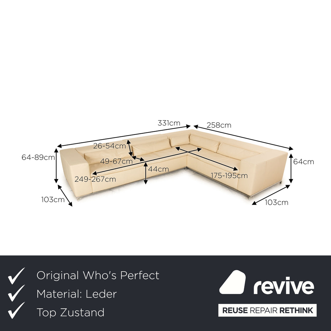 Who's Perfect Boston Leder Ecksofa Creme Sofa Couch Recamiere rechts