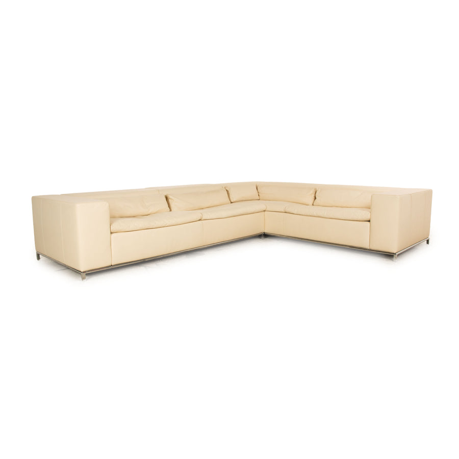 Who's Perfect Boston Leather Corner Sofa Cream Sofa Couch Recamiere right