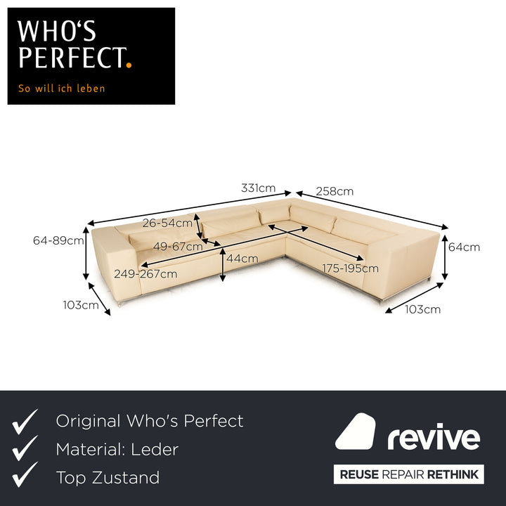 Who's Perfect Boston Leder Ecksofa Creme Sofa Couch Recamiere rechts