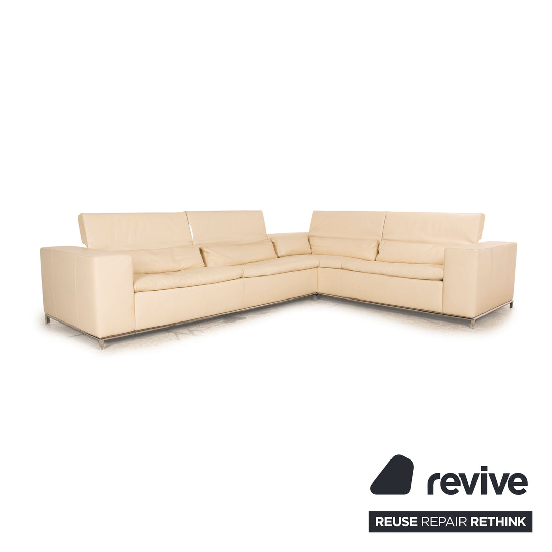 Who's Perfect Boston Leather Corner Sofa Cream Sofa Couch Recamiere right