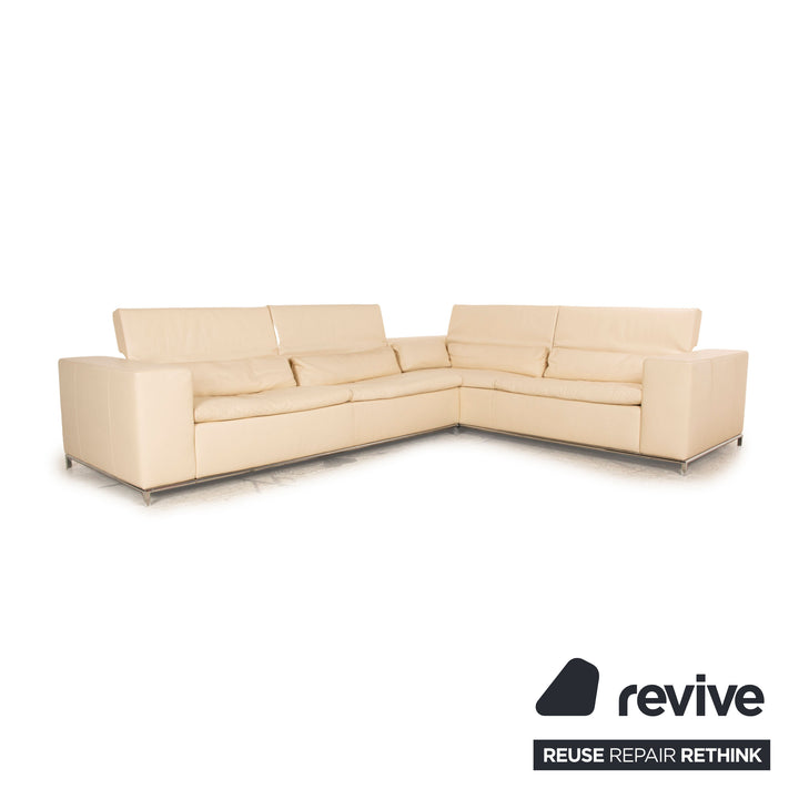 Who's Perfect Boston Leather Corner Sofa Cream Sofa Couch Recamiere right