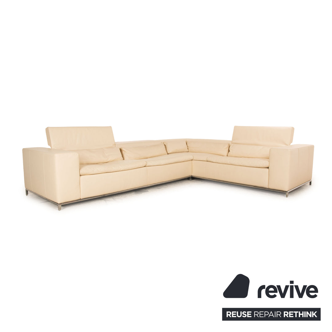 Who's Perfect Boston Leather Corner Sofa Cream Sofa Couch Recamiere right