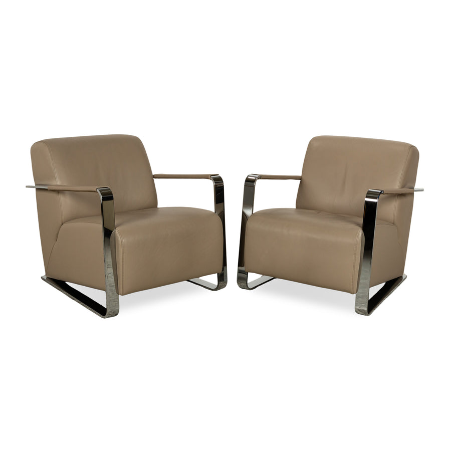 Who's Perfect Elle Leather Armchair Set Grey Beige 2x Armchairs