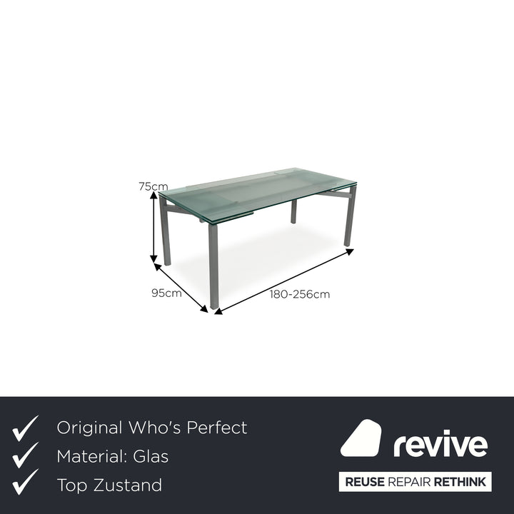 Who's Perfect Glass Dining Table Grey Manual Function 180-256 x 95 x 75 cm