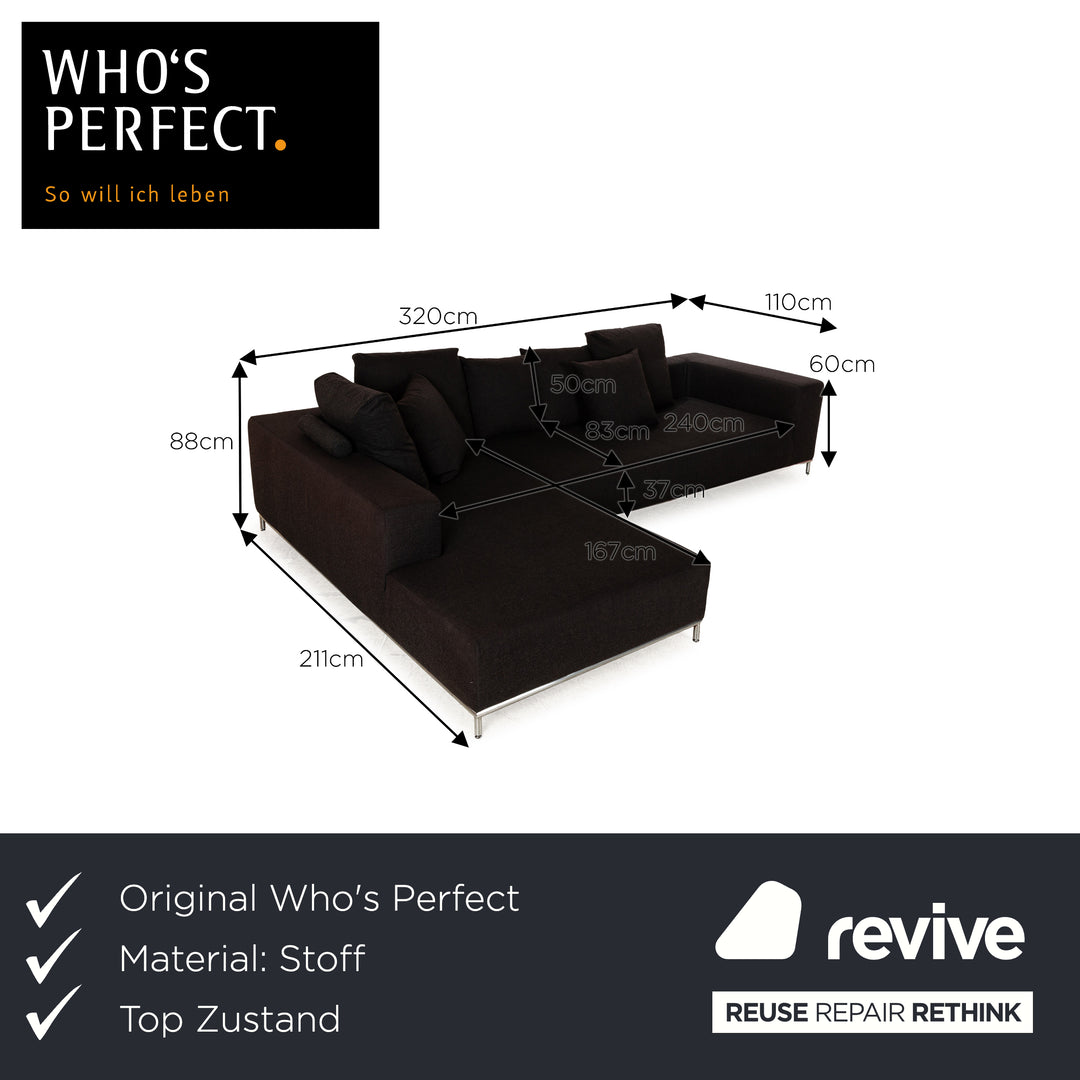 Who's Perfect Granada Stoff Ecksofa Schwarz Recamiere Links Sofa Couch