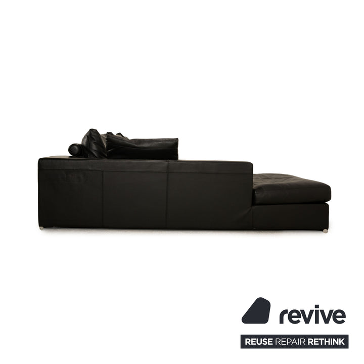 Who's Perfect HALMA Leather Corner Sofa Black Recamiere Left Sofa Couch