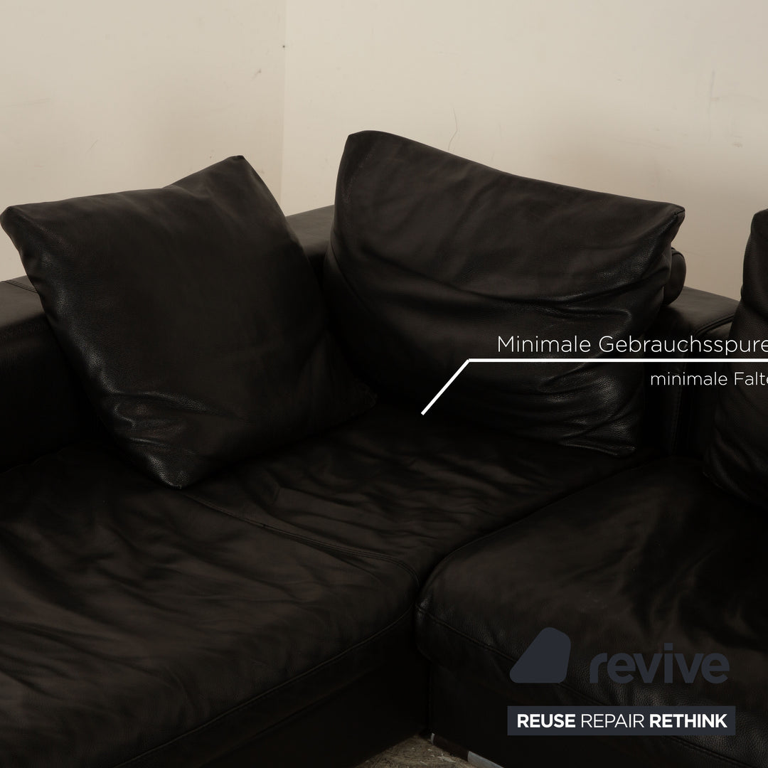 Who's Perfect HALMA Leather Corner Sofa Black Recamiere Left Sofa Couch
