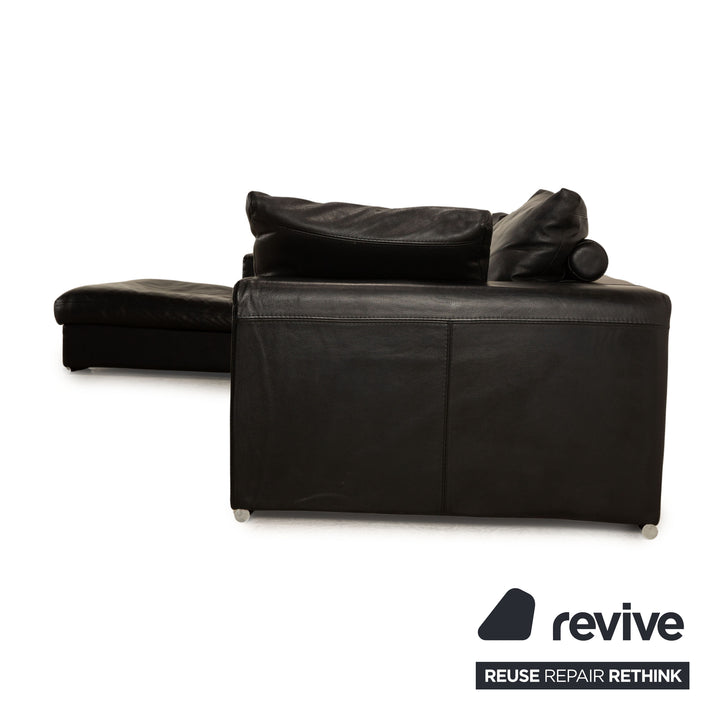Who's Perfect HALMA Leather Corner Sofa Black Recamiere Left Sofa Couch