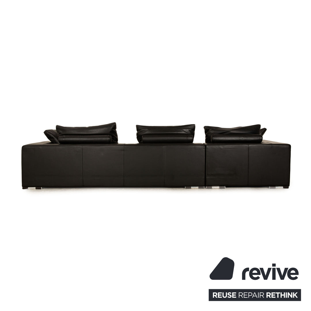 Who's Perfect HALMA Leather Corner Sofa Black Recamiere Left Sofa Couch