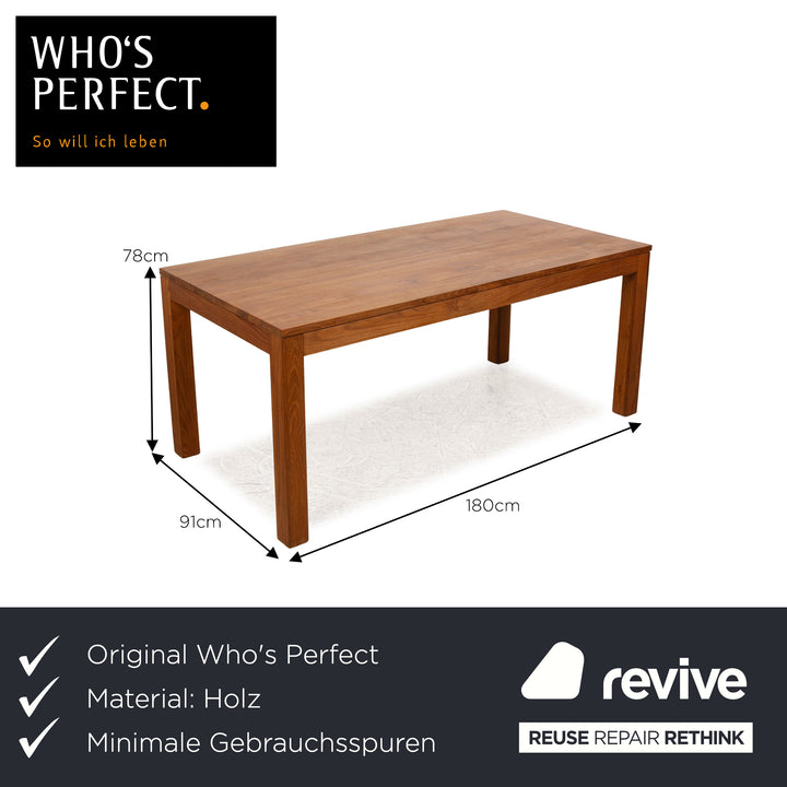 Who's Perfect Wooden Dining Table Brown 180 x 91 x 78 cm