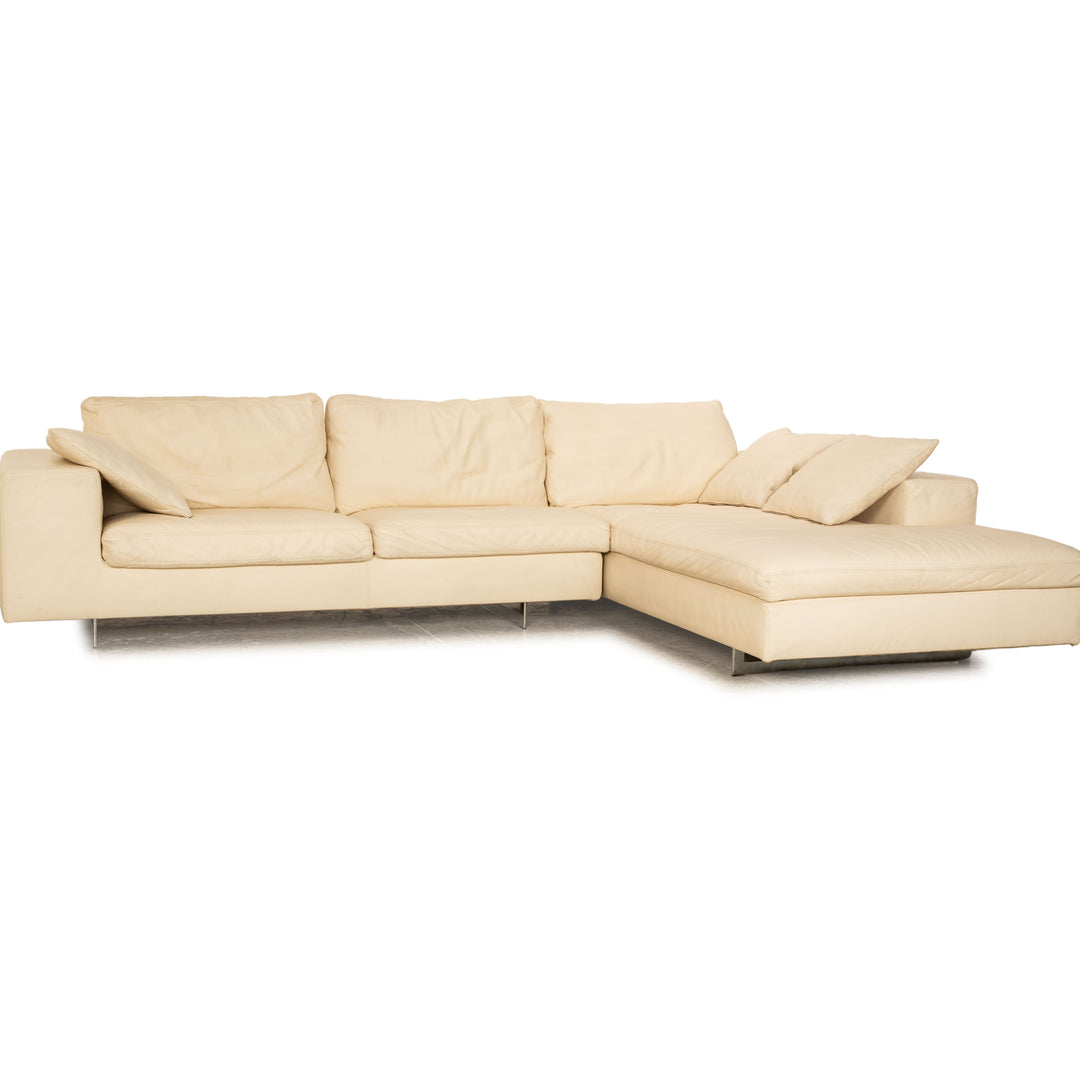 Who`s Perfect LED Leather Corner Sofa Cream Recamiere Right Sofa Couch