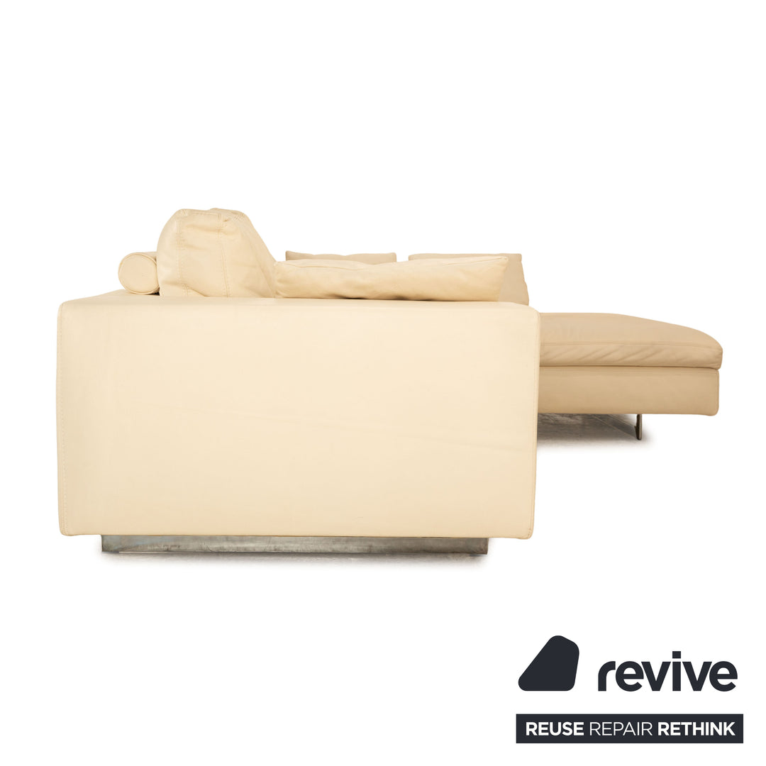 Who`s Perfect LED Leather Corner Sofa Cream Recamiere Right Sofa Couch