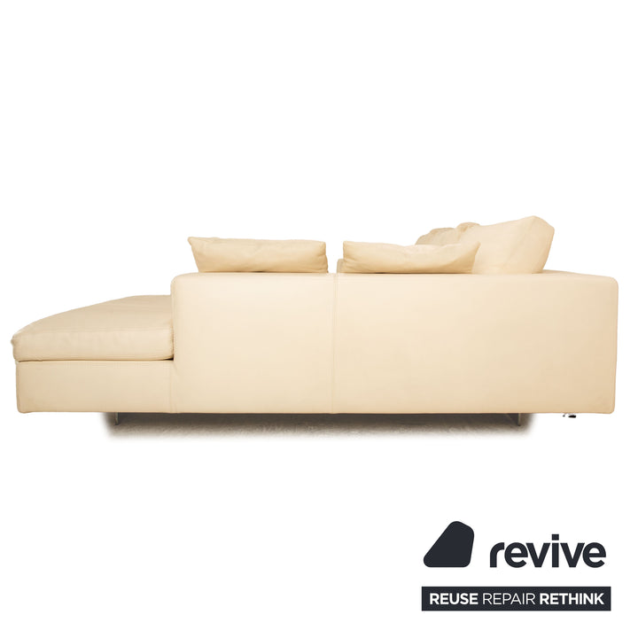 Who`s Perfect LED Leather Corner Sofa Cream Recamiere Right Sofa Couch