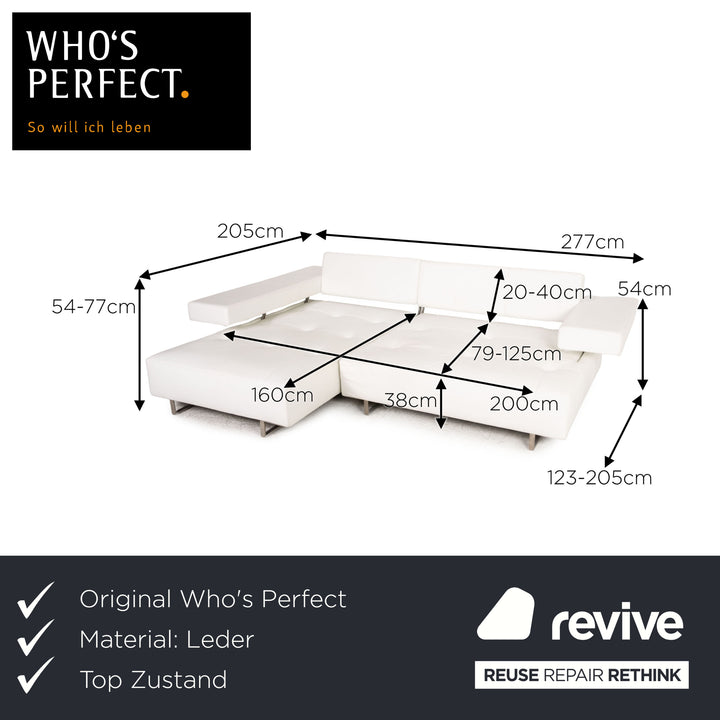 Who's Perfect Leather Corner Sofa White Sofa Couch Function Recamiere left