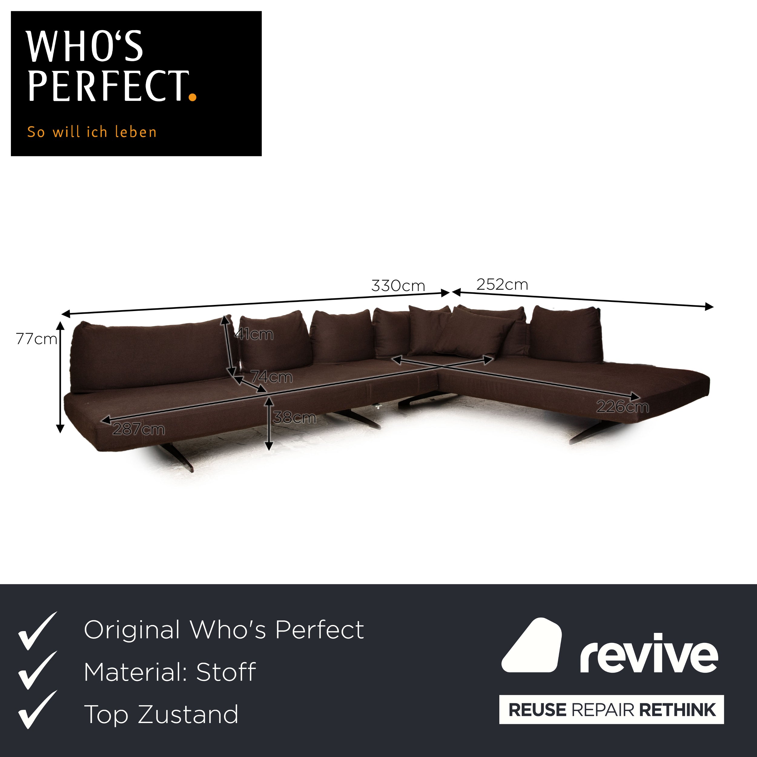 Who's Perfect Lovely Day Fabric Corner Sofa Brown Recamiere Right