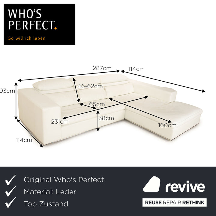 Who's Perfect Toronto Leder Ecksofa Weiß Creme Recamiere Rechts manuelle Funktion Sofa Couch