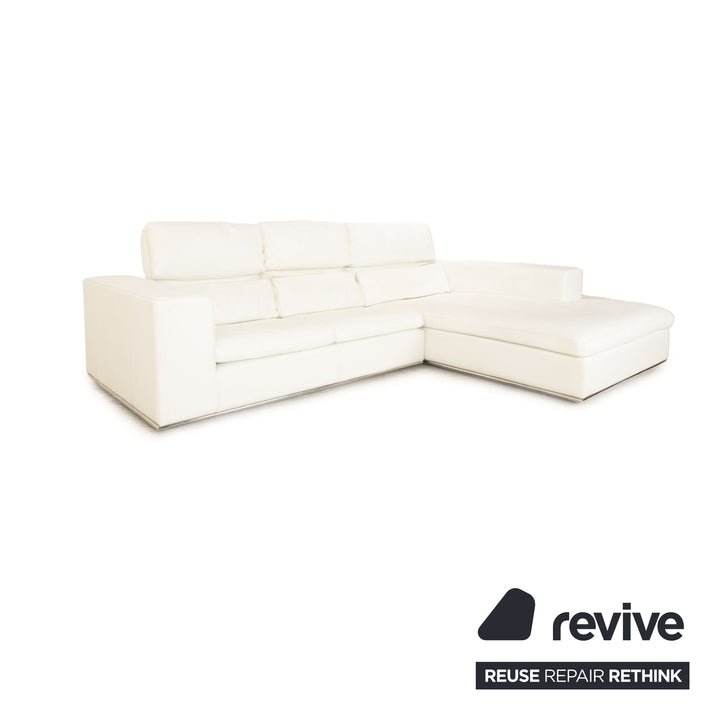 Who's Perfect Toronto Leder Ecksofa Weiß Creme Recamiere Rechts manuelle Funktion Sofa Couch