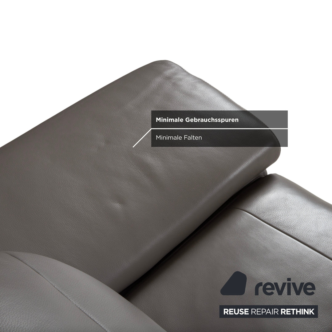 Willi Schillig Levi Two-Seater Leather Sofa Grey Elephant Grey Z77/25 Couch Manual Function