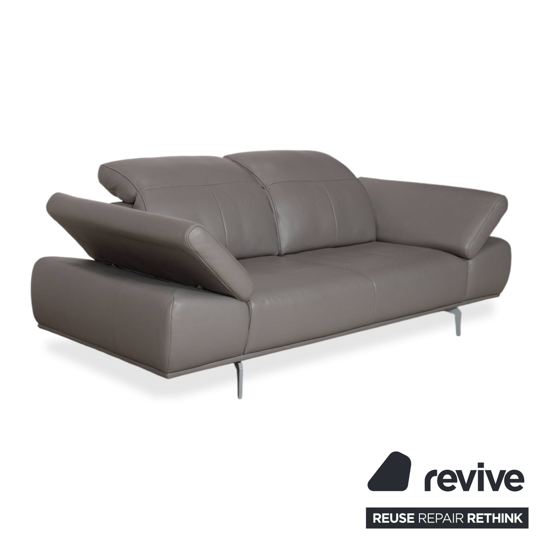 Willi Schillig Levi Two-Seater Leather Sofa Grey Elephant Grey Z77/25 Couch Manual Function