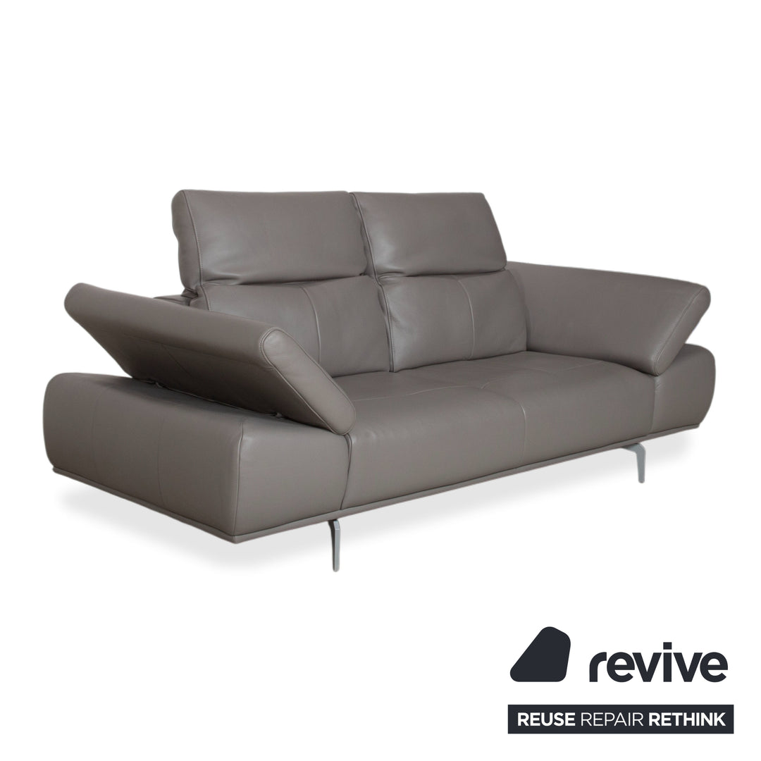 Willi Schillig Levi Two-Seater Leather Sofa Grey Elephant Grey Z77/25 Couch Manual Function