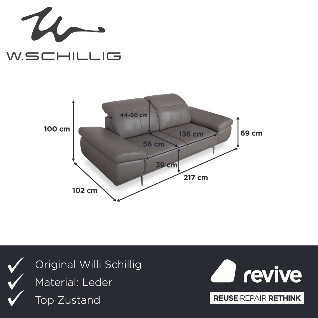 Willi Schillig Levi Two-Seater Leather Sofa Grey Elephant Grey Z77/25 Couch Manual Function