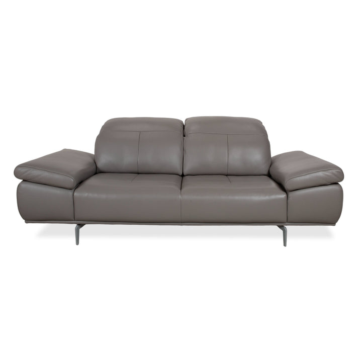 Willi Schillig Levi Two-Seater Leather Sofa Grey Elephant Grey Z77/25 Couch Manual Function